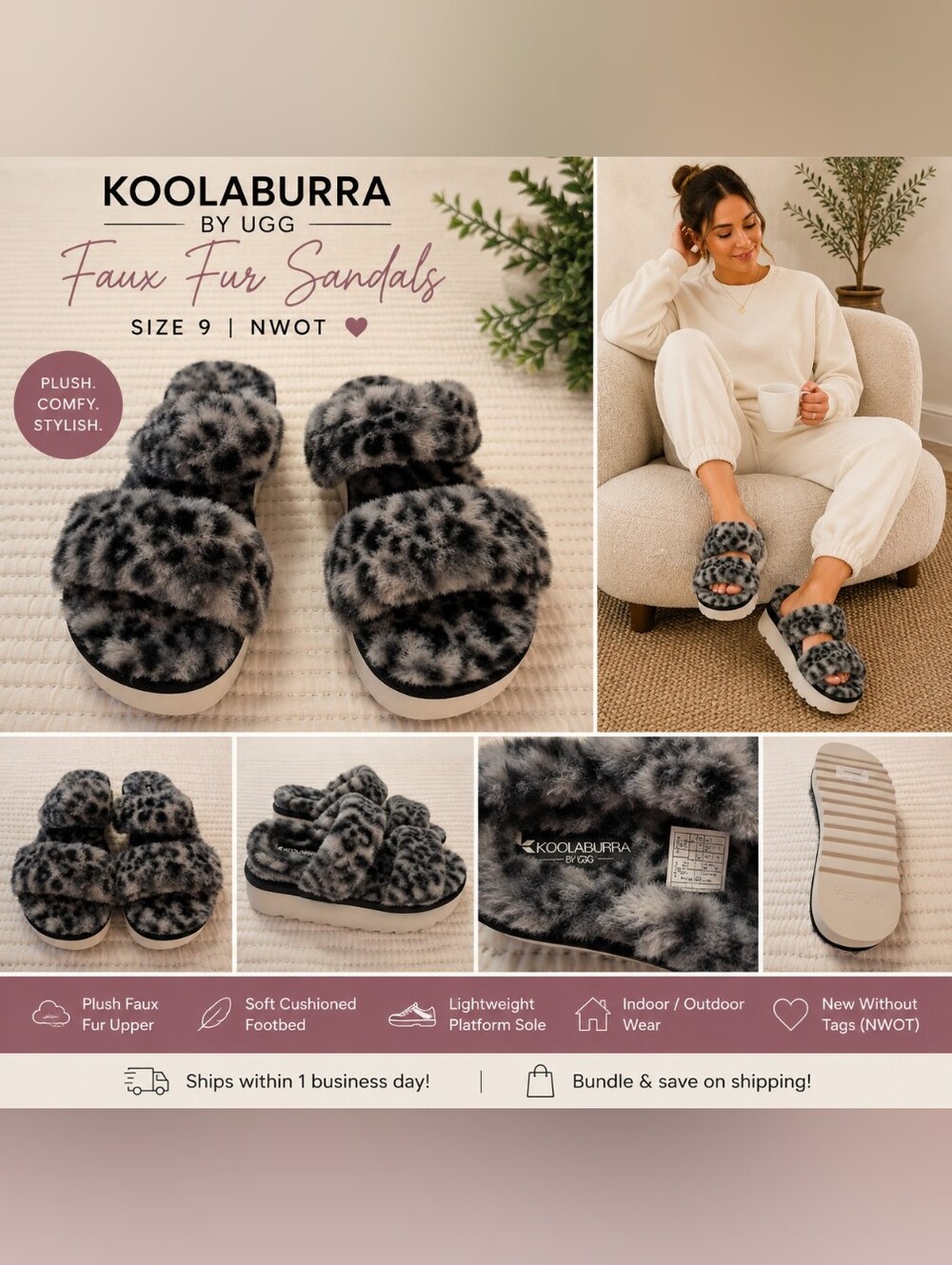 ✨✨Koolaburra by UGG Faux Fur Platform Sandals | Women's Size 9 | NWOT